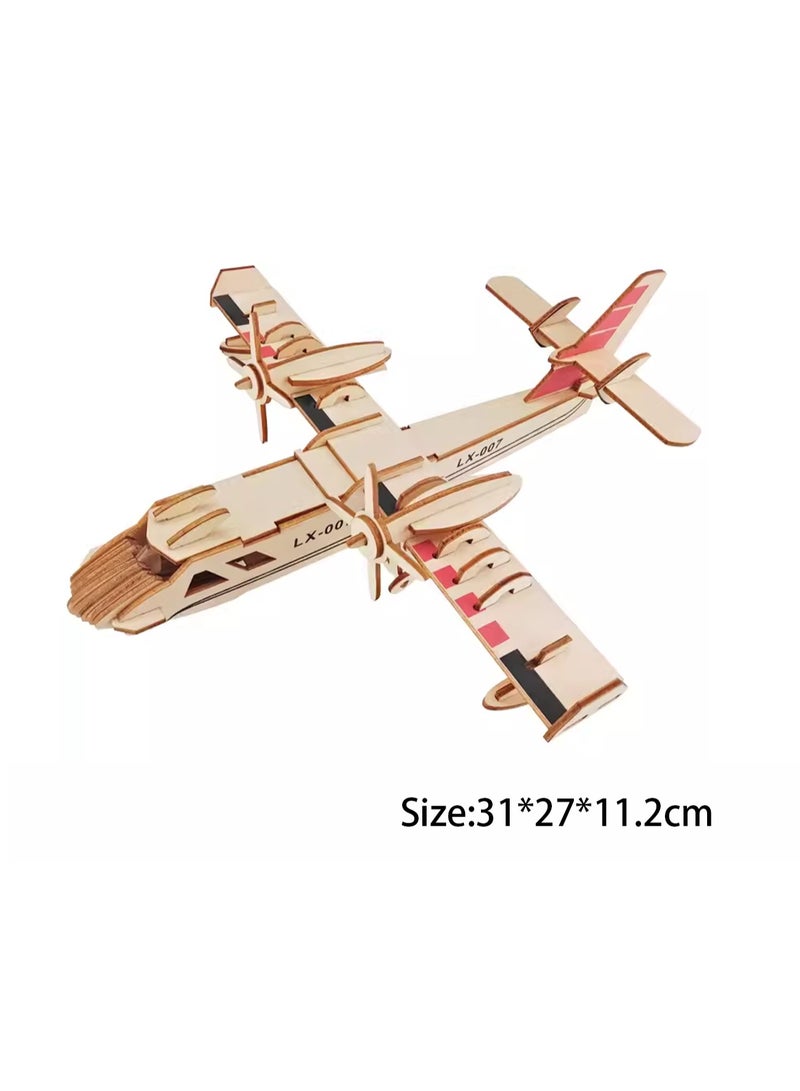 Wooden Puzzle 3D Model Military Building Blocks Assembly Toy Boy (Amphibious Bomber) - Image 2